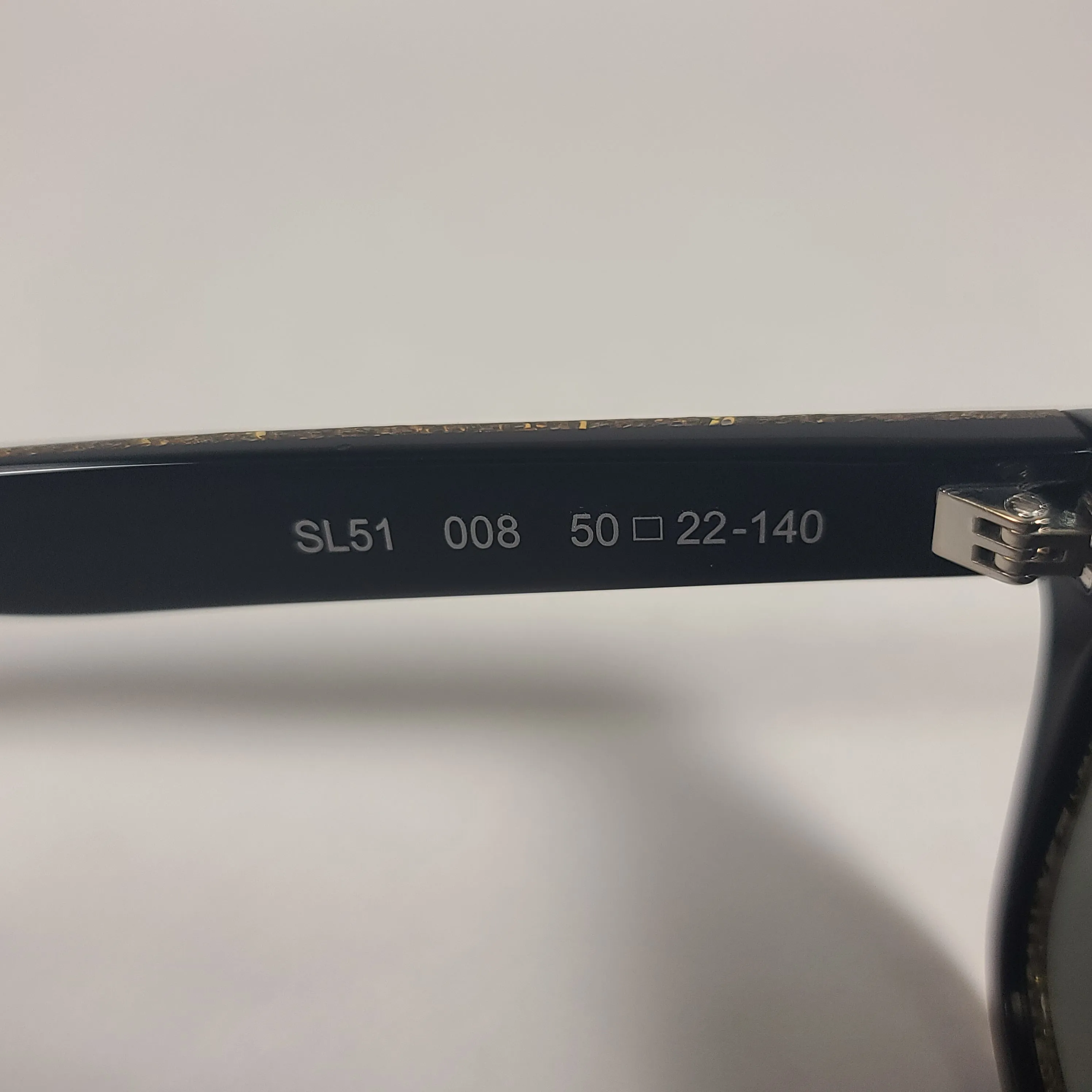 Saint Laurent Square Sunglasses Black Gold Glitter Frame Gray Lens SL51 008