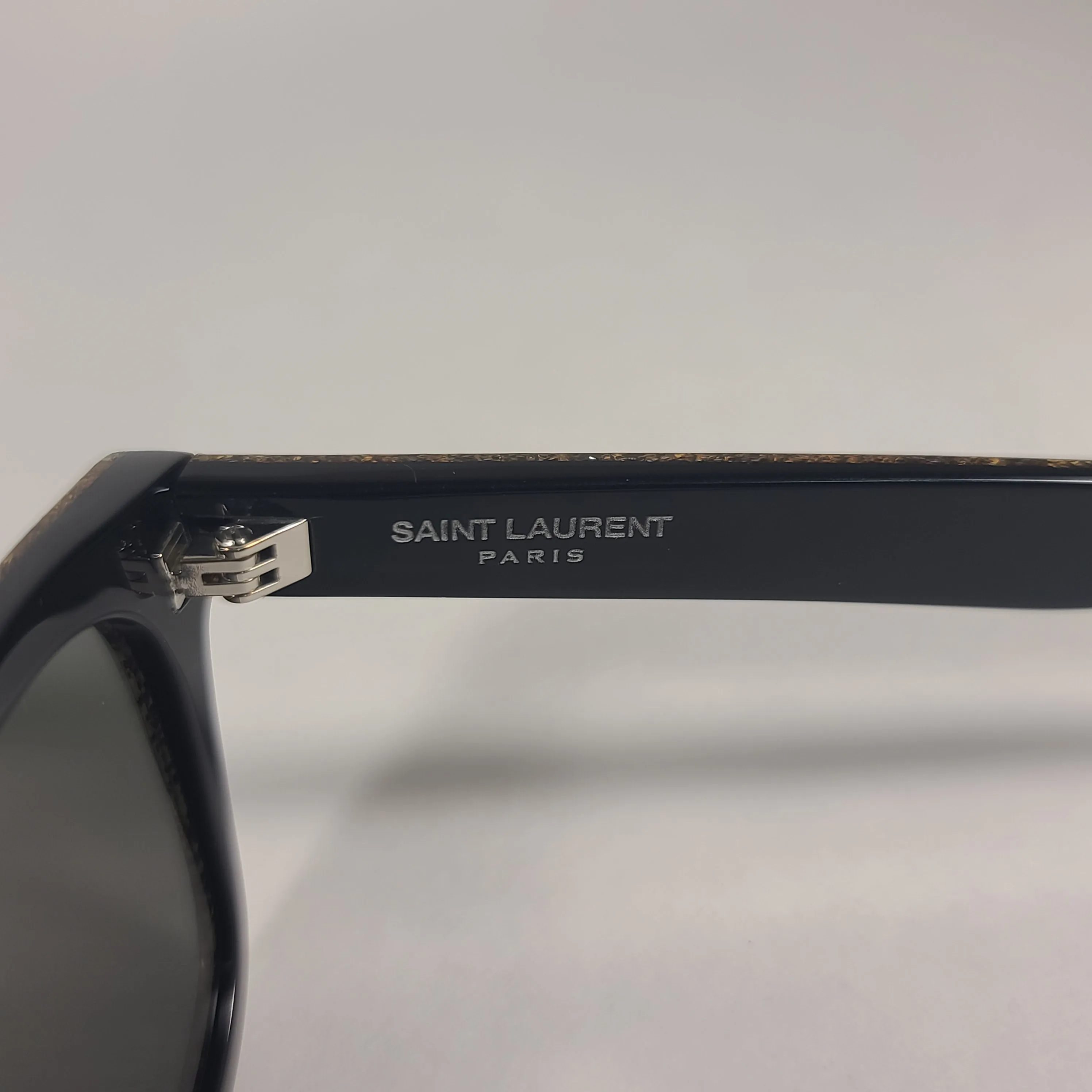 Saint Laurent Square Sunglasses Black Gold Glitter Frame Gray Lens SL51 008