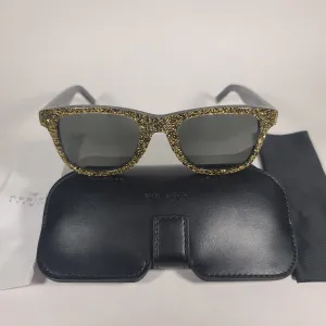 Saint Laurent Square Sunglasses Black Gold Glitter Frame Gray Lens SL51 008
