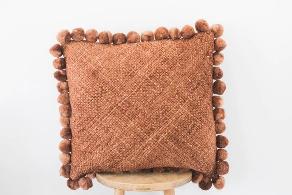 Salta Pom Pom 24" Pillow in Rust