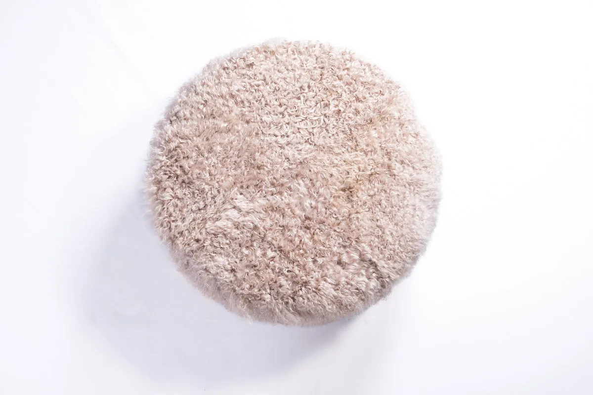 Sand Curly Goatskin - Round Ottoman