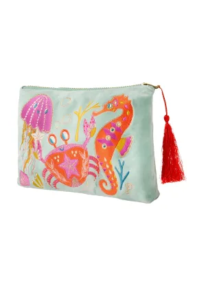 Seashore Velvet Zip Pouch