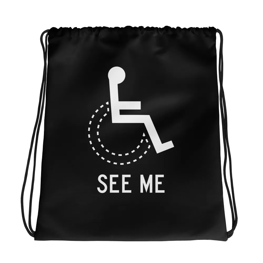 See Me (Not My Disability) Black Drawstring bag