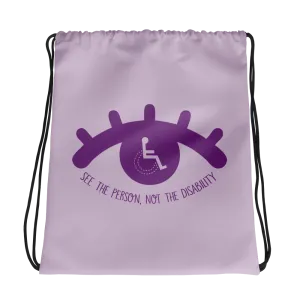 See the Person, Not the Disability (Eyelash Design) Pink Drawstring Bag