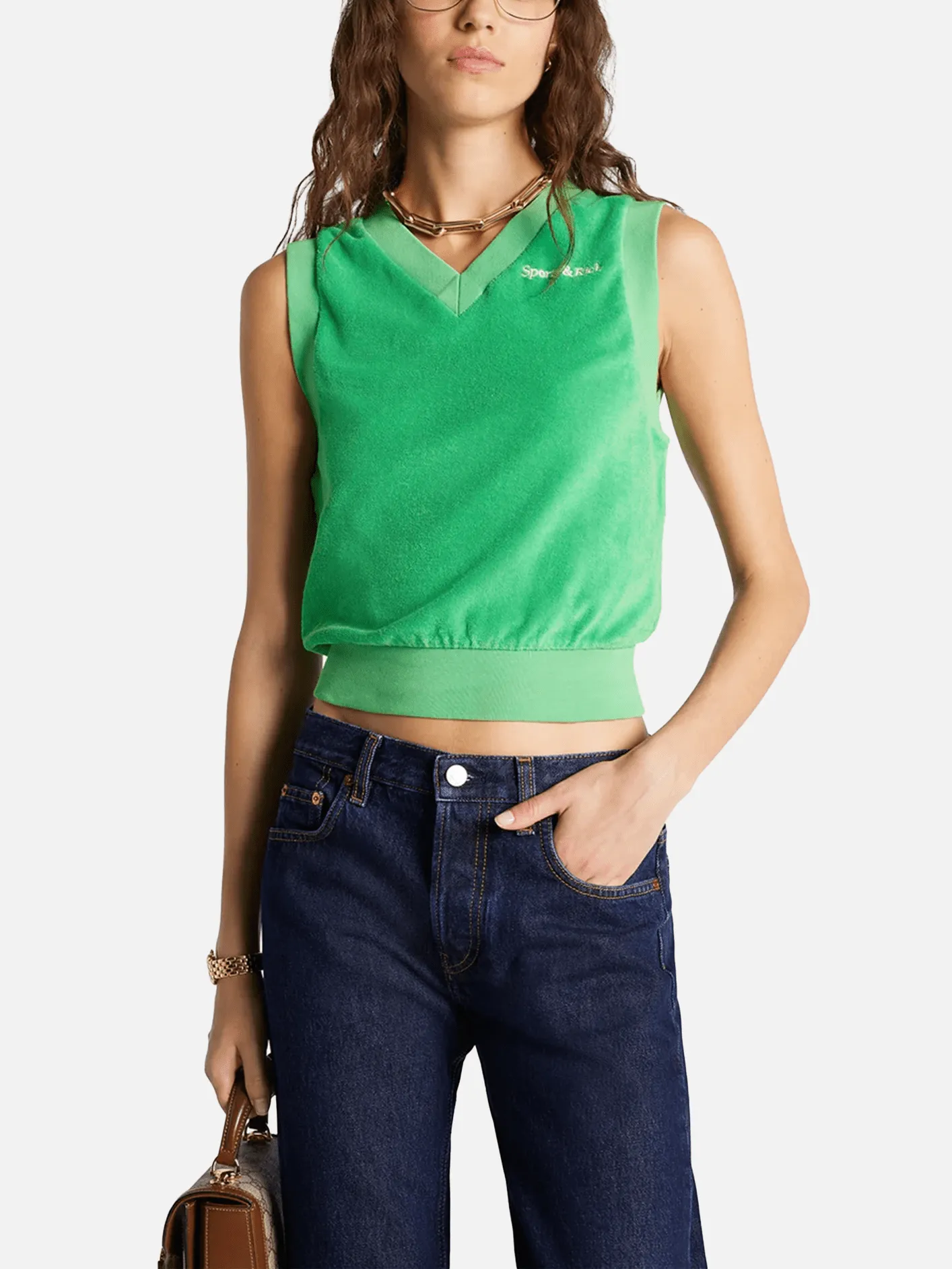 Serif Logo Terry Vest - Verde/White