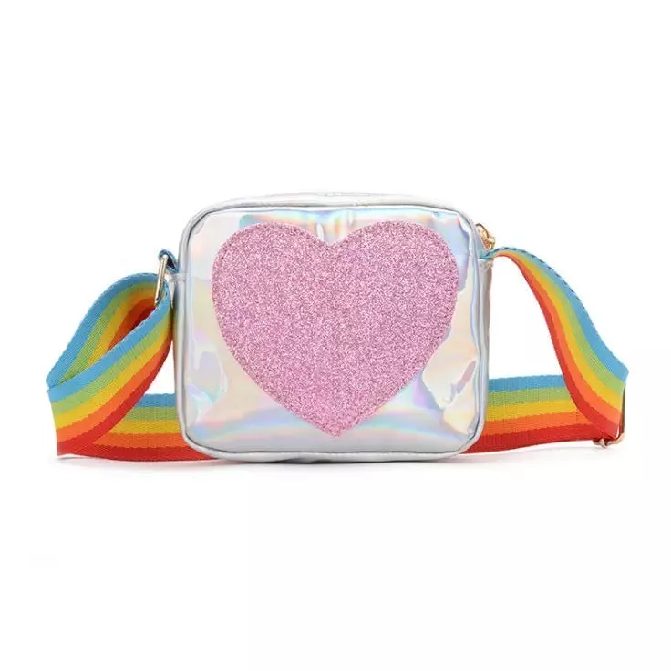 Silver Rainbow Heart Crossbody