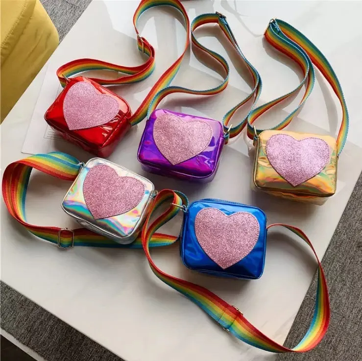Silver Rainbow Heart Crossbody