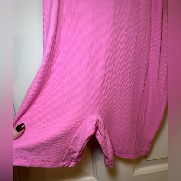 SKIMS M Lounge Ringer Scoop Onesie Ribbed Pink Sporty Loungewear Romper NWT