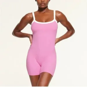 SKIMS M Lounge Ringer Scoop Onesie Ribbed Pink Sporty Loungewear Romper NWT