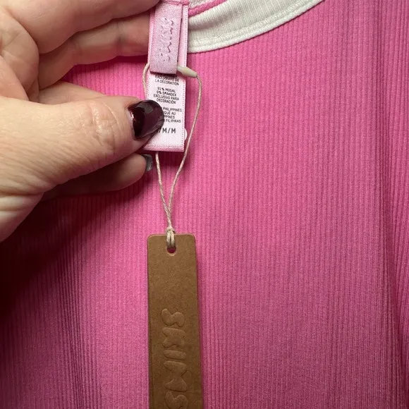 SKIMS M Lounge Ringer Scoop Onesie Ribbed Pink Sporty Loungewear Romper NWT
