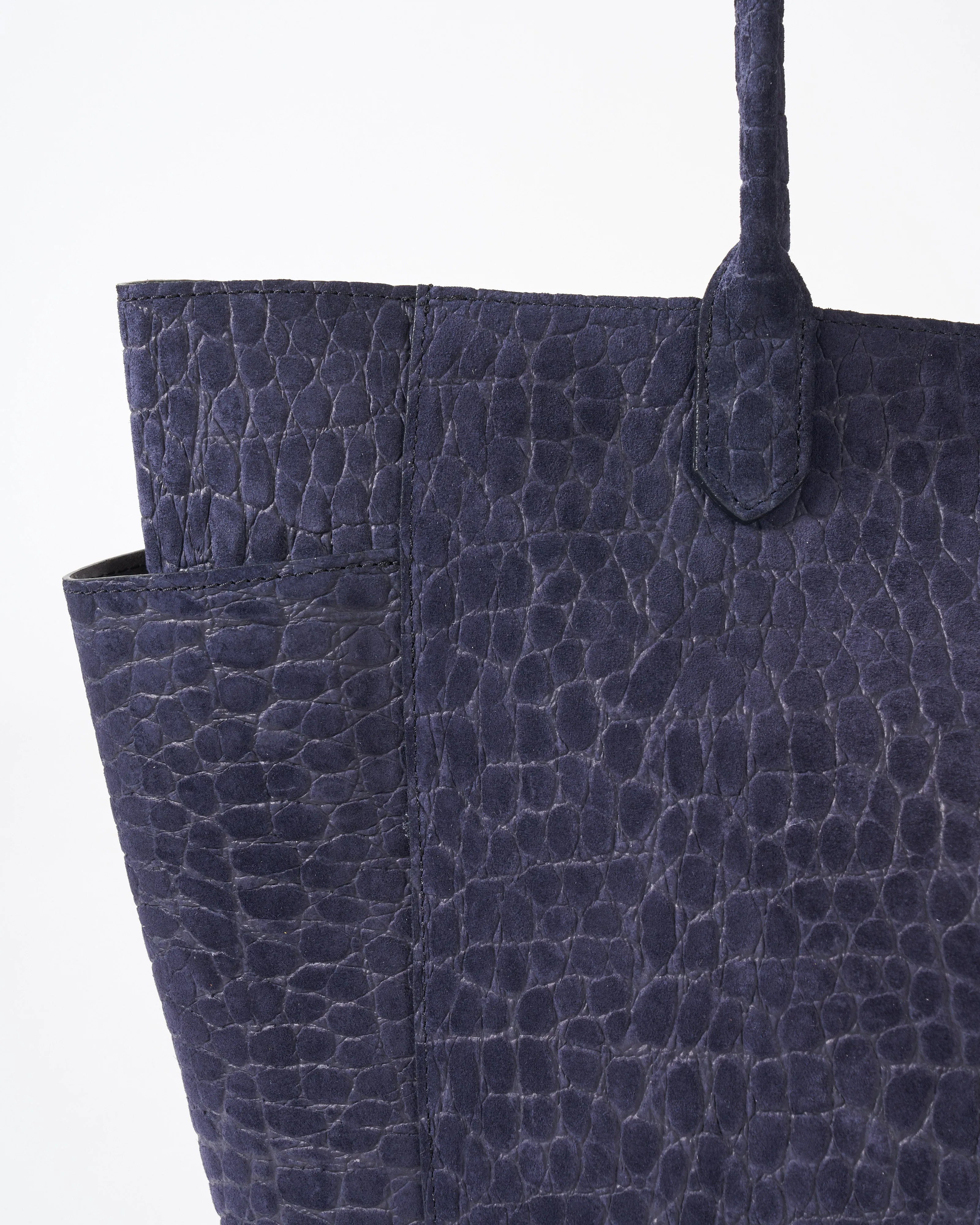 slouchy pocket tote - ink embossed suede