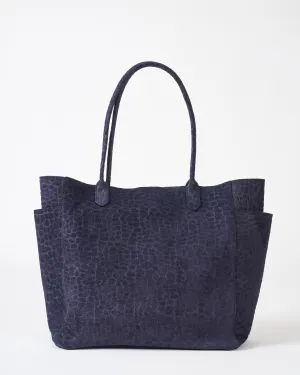 slouchy pocket tote - ink embossed suede