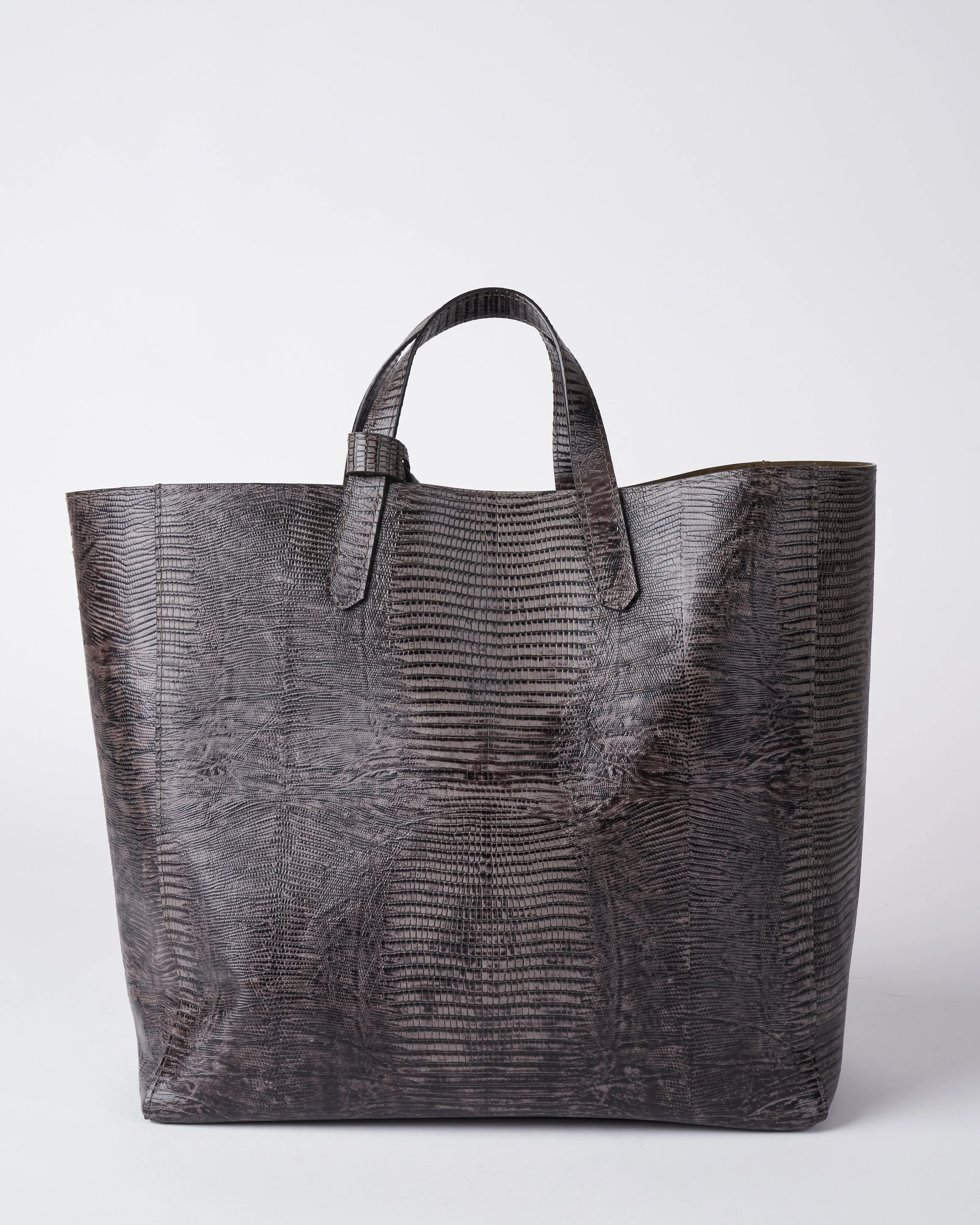 slouchy tote - steel embossed lizard