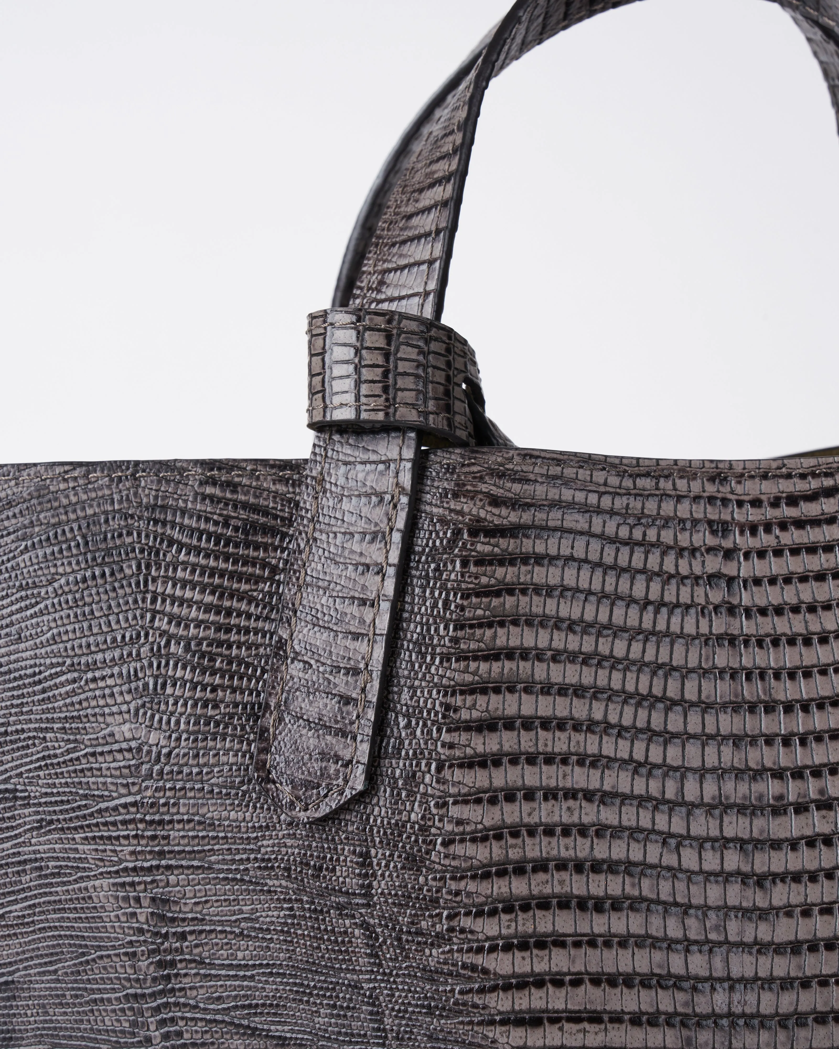 slouchy tote - steel embossed lizard
