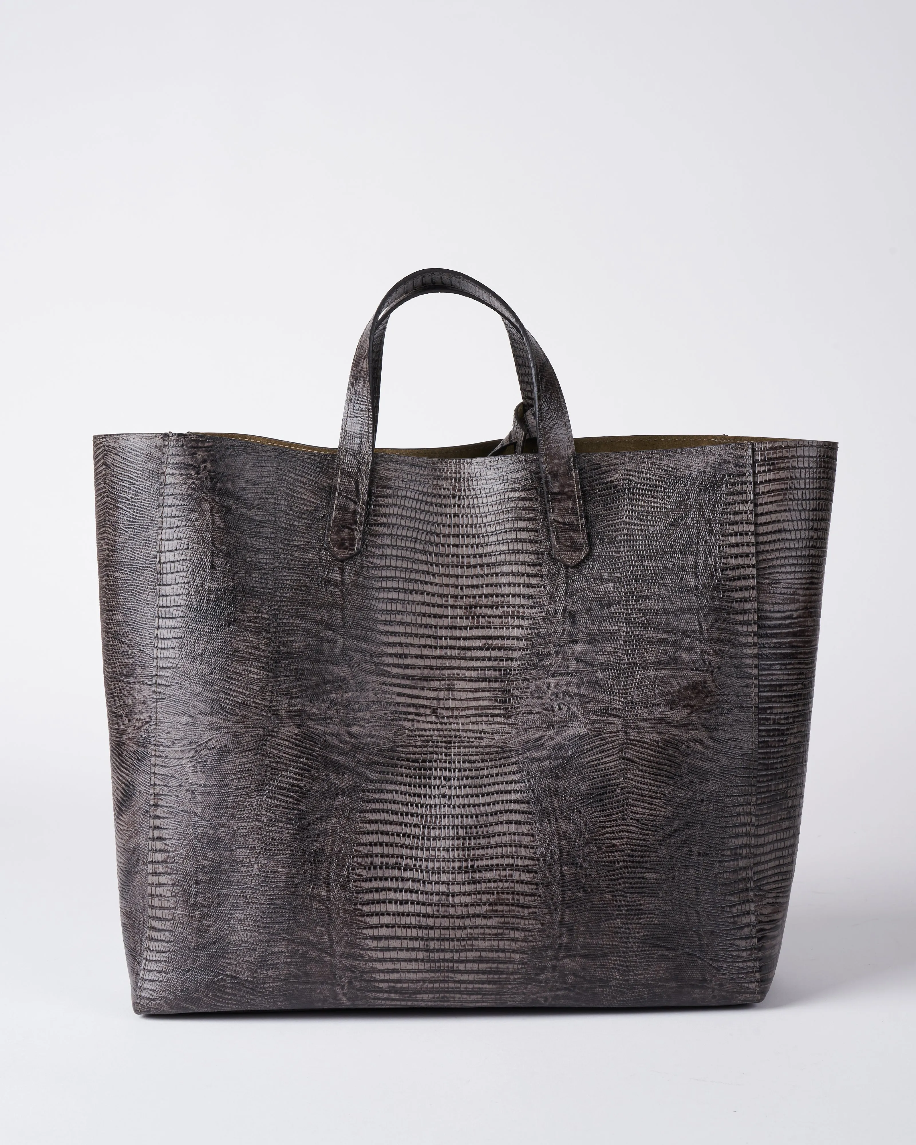 slouchy tote - steel embossed lizard