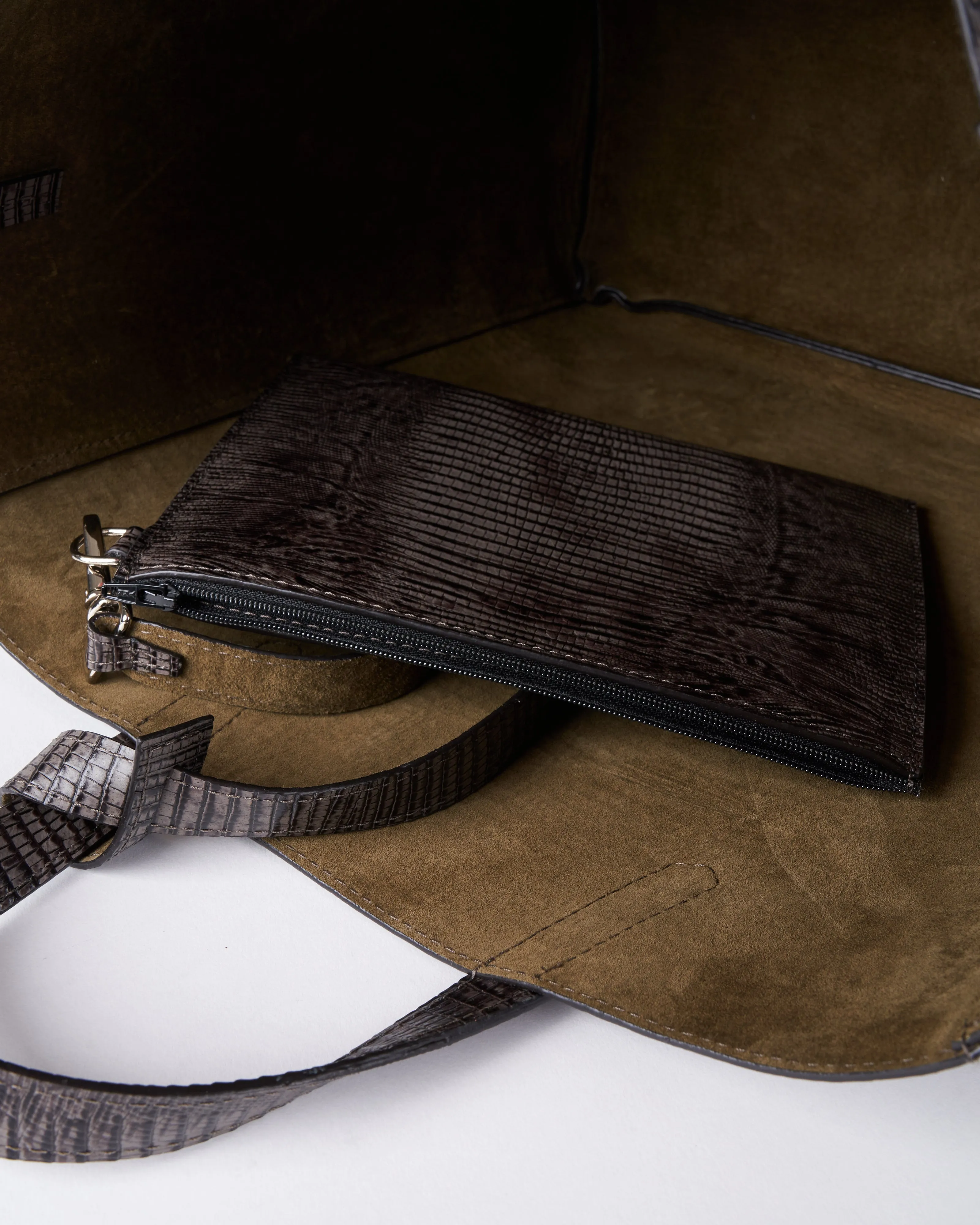 slouchy tote - steel embossed lizard