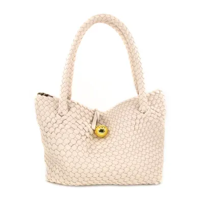 SLOUCHY WOVEN PU TOTE BAG W/BALL CLOSURE