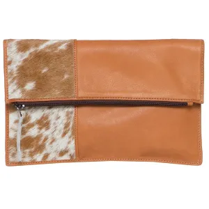 Sofia Jersey Hide and Tan Leather Fold-over Clutch