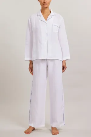 Sport Linen PJ Set - Piped in Blue