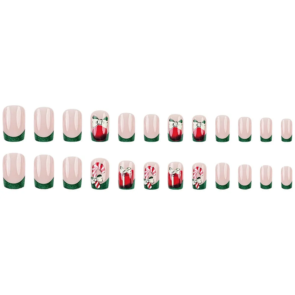 Square Christmas Bow Candy Cane Green
