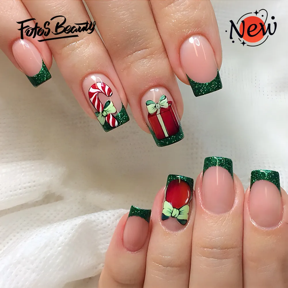 Square Christmas Bow Candy Cane Green