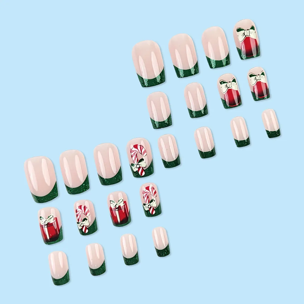 Square Christmas Bow Candy Cane Green