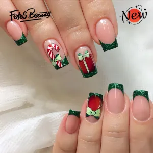 Square Christmas Bow Candy Cane Green