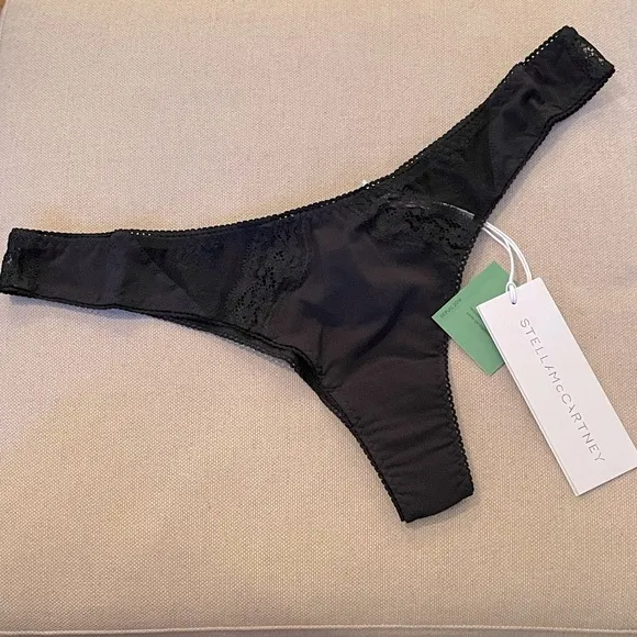 STELLA MCCARTNEY Lace Trimmed Stretch Jersey Low Rise Thong  Women’s Size Large