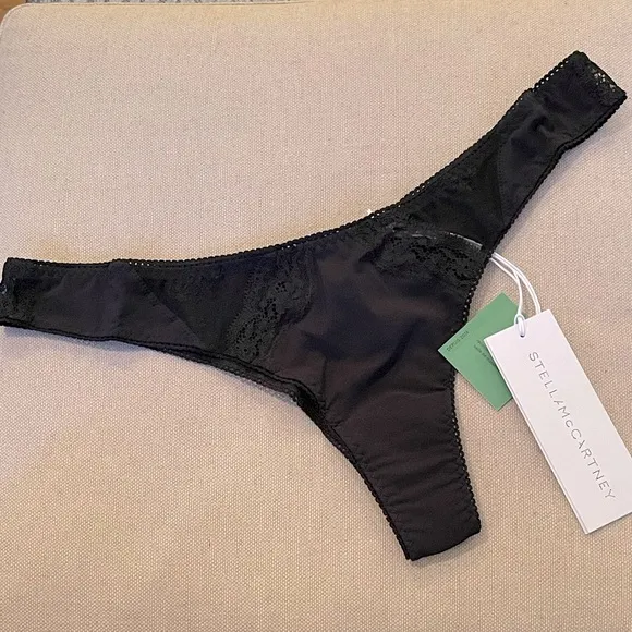 STELLA MCCARTNEY Lace Trimmed Stretch Jersey Low Rise Thong  Women’s Size Large