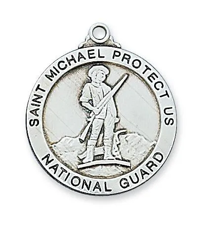 Sterling Silver Saint St Michael National Guard 14/16" with chain, box and velvet bag