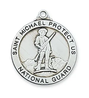 Sterling Silver Saint St Michael National Guard 14/16" with chain, box and velvet bag