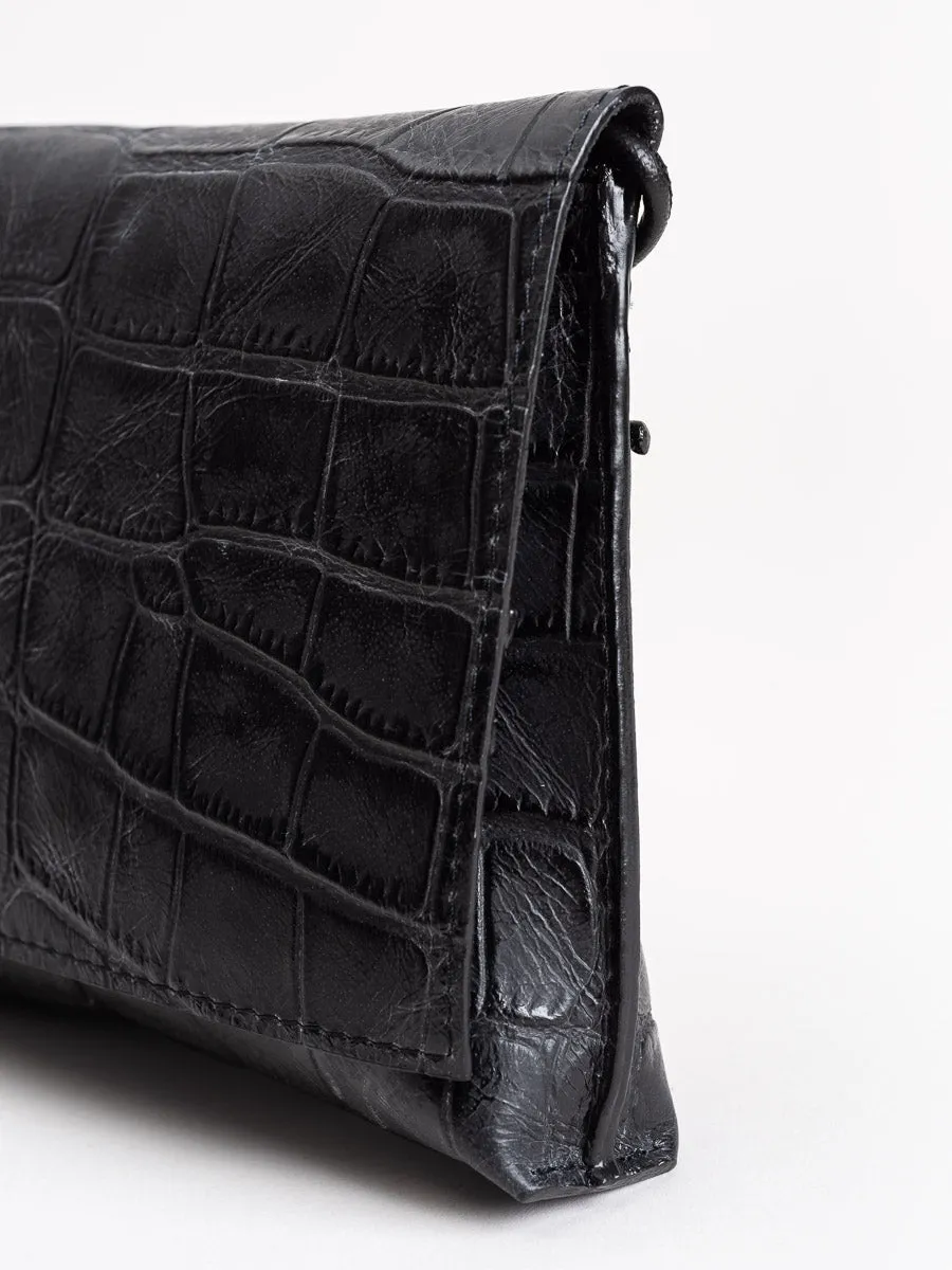 strappy foldover - black embossed gator