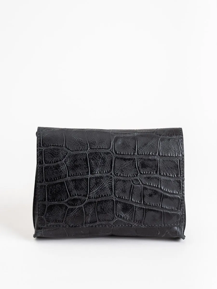 strappy foldover - black embossed gator