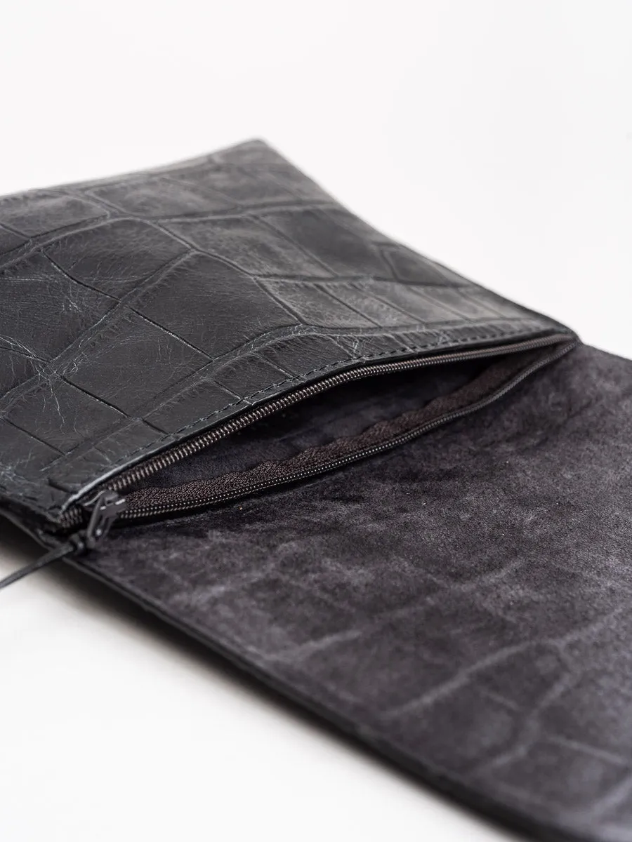 strappy foldover - black embossed gator