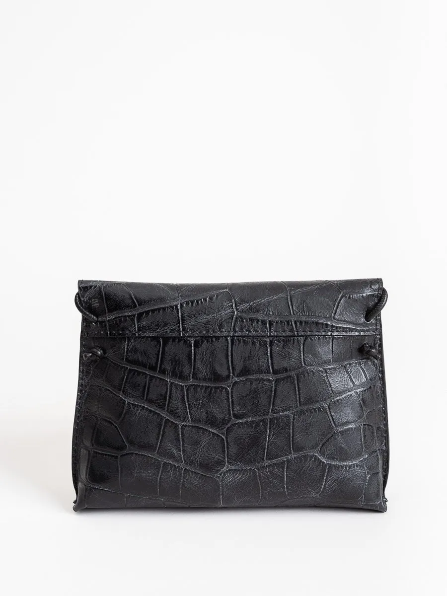 strappy foldover - black embossed gator
