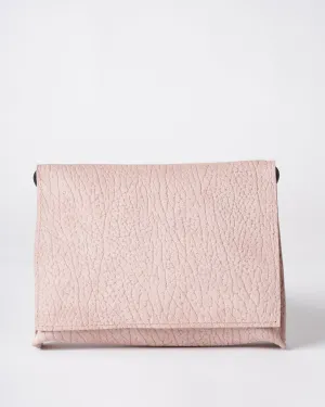 strappy foldover - blush embossed suede