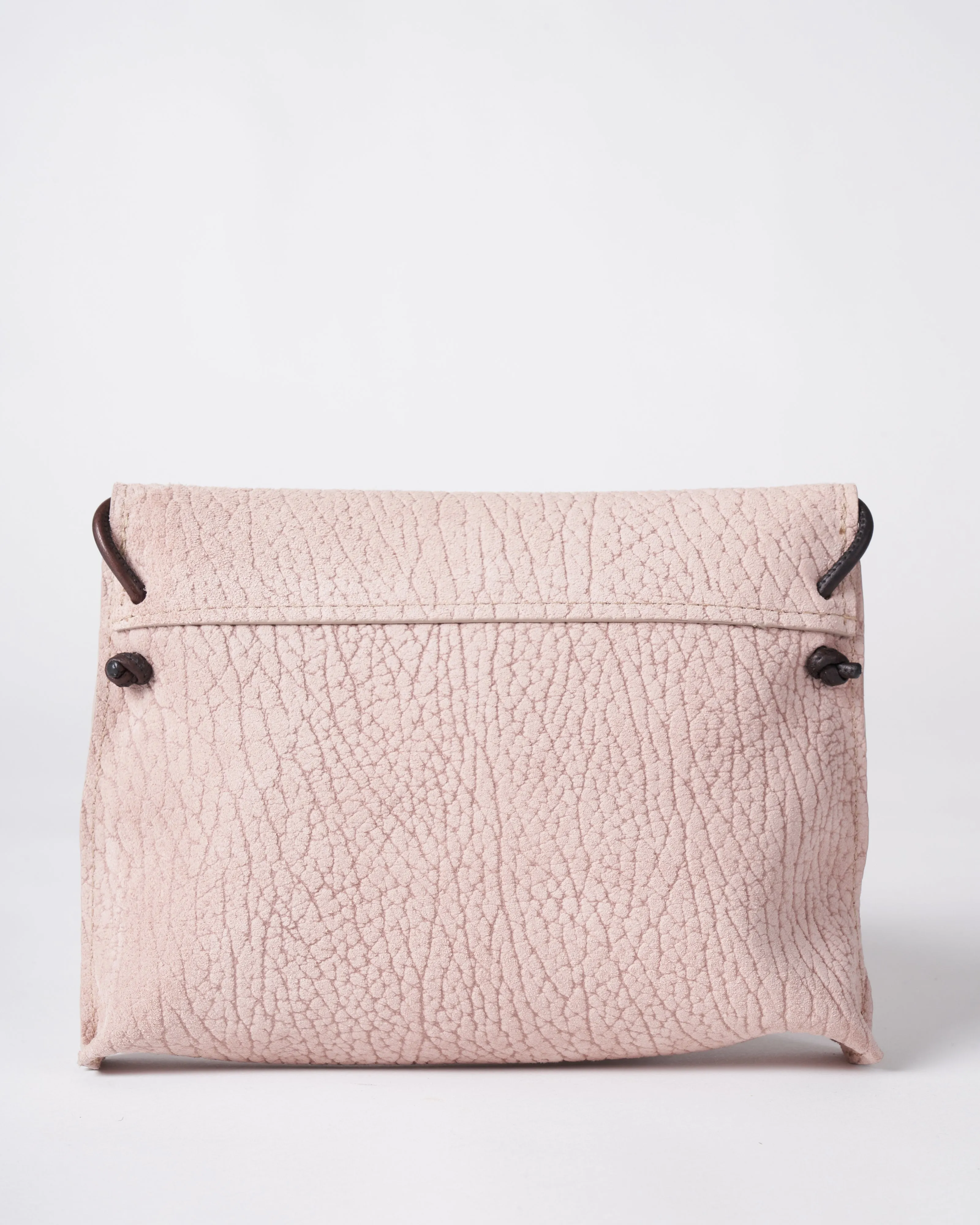 strappy foldover - blush embossed suede