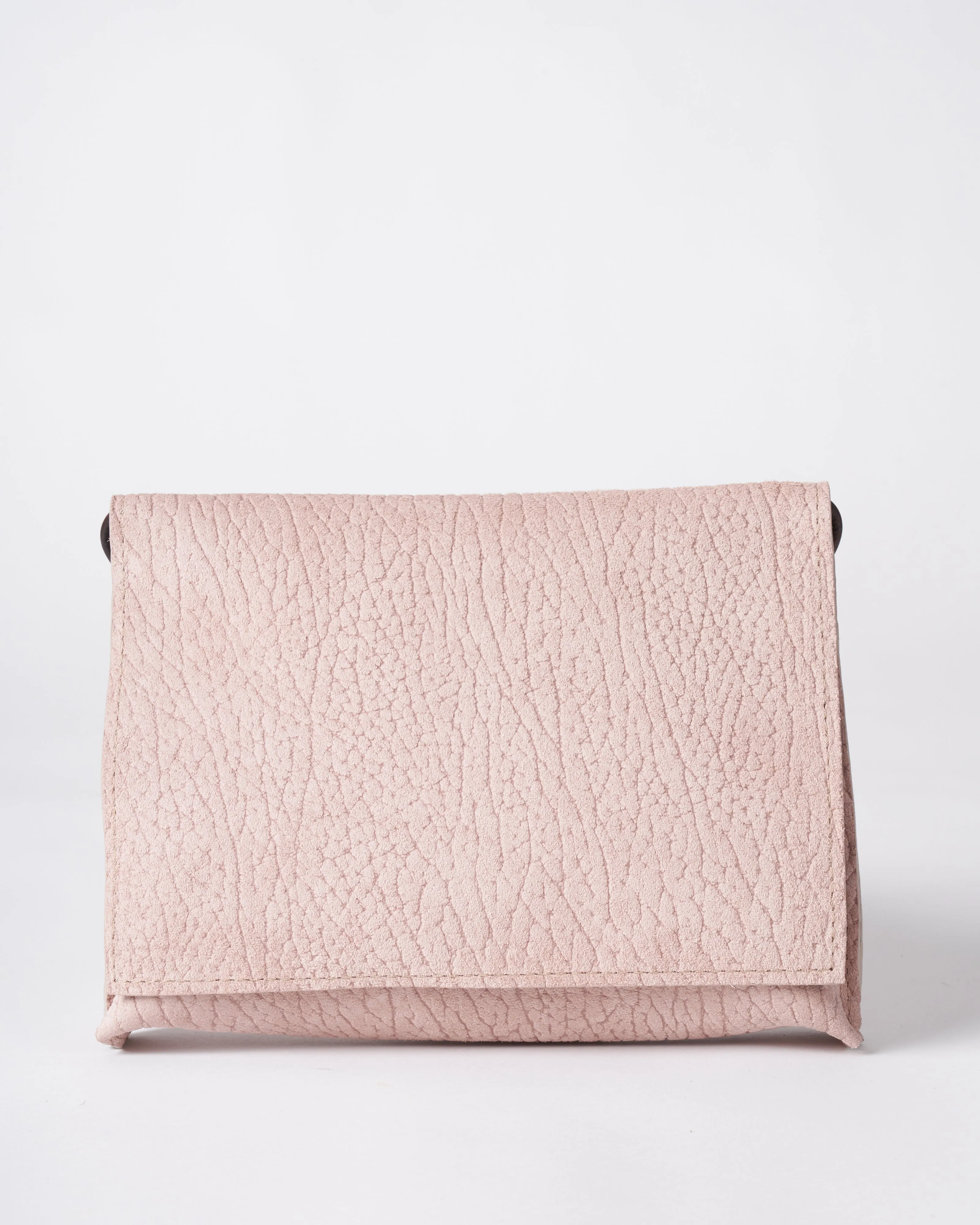 strappy foldover - blush embossed suede