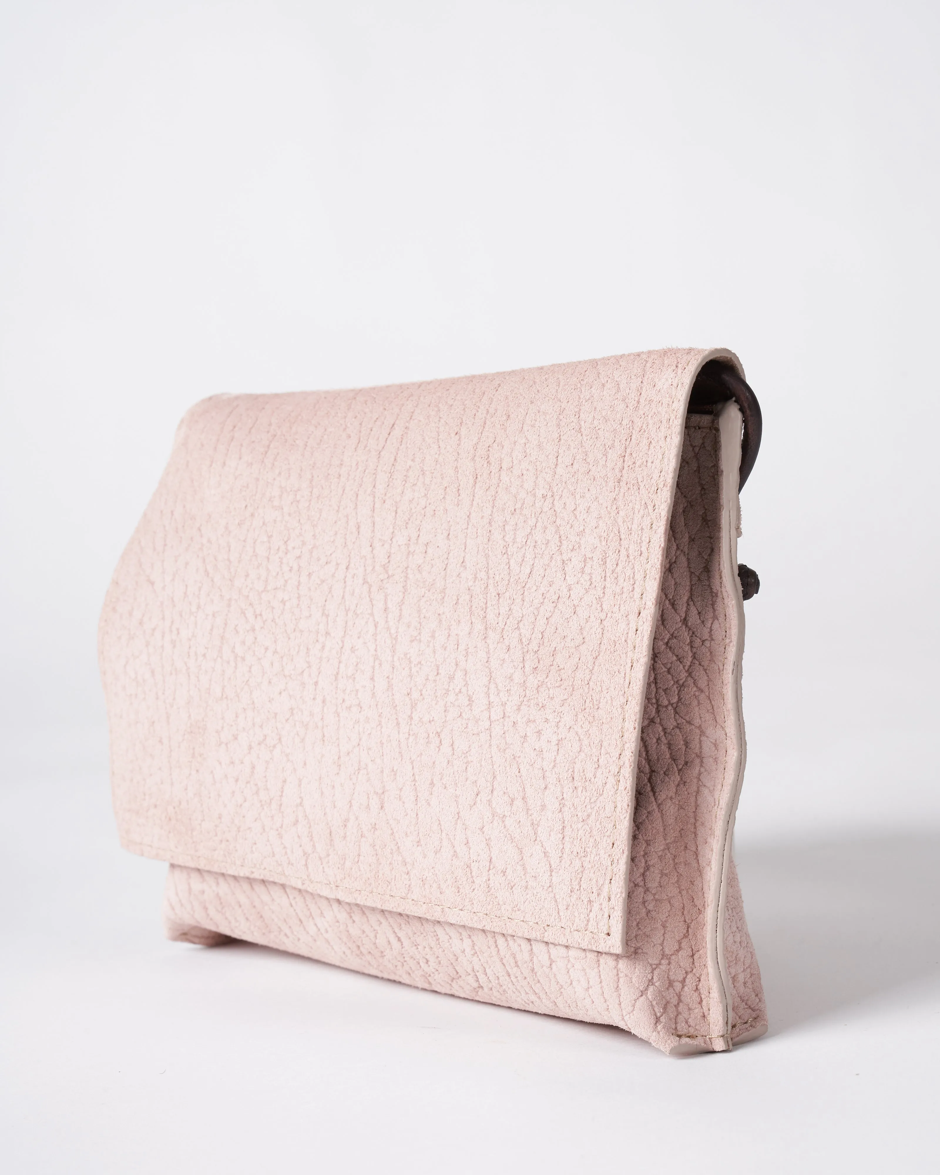 strappy foldover - blush embossed suede