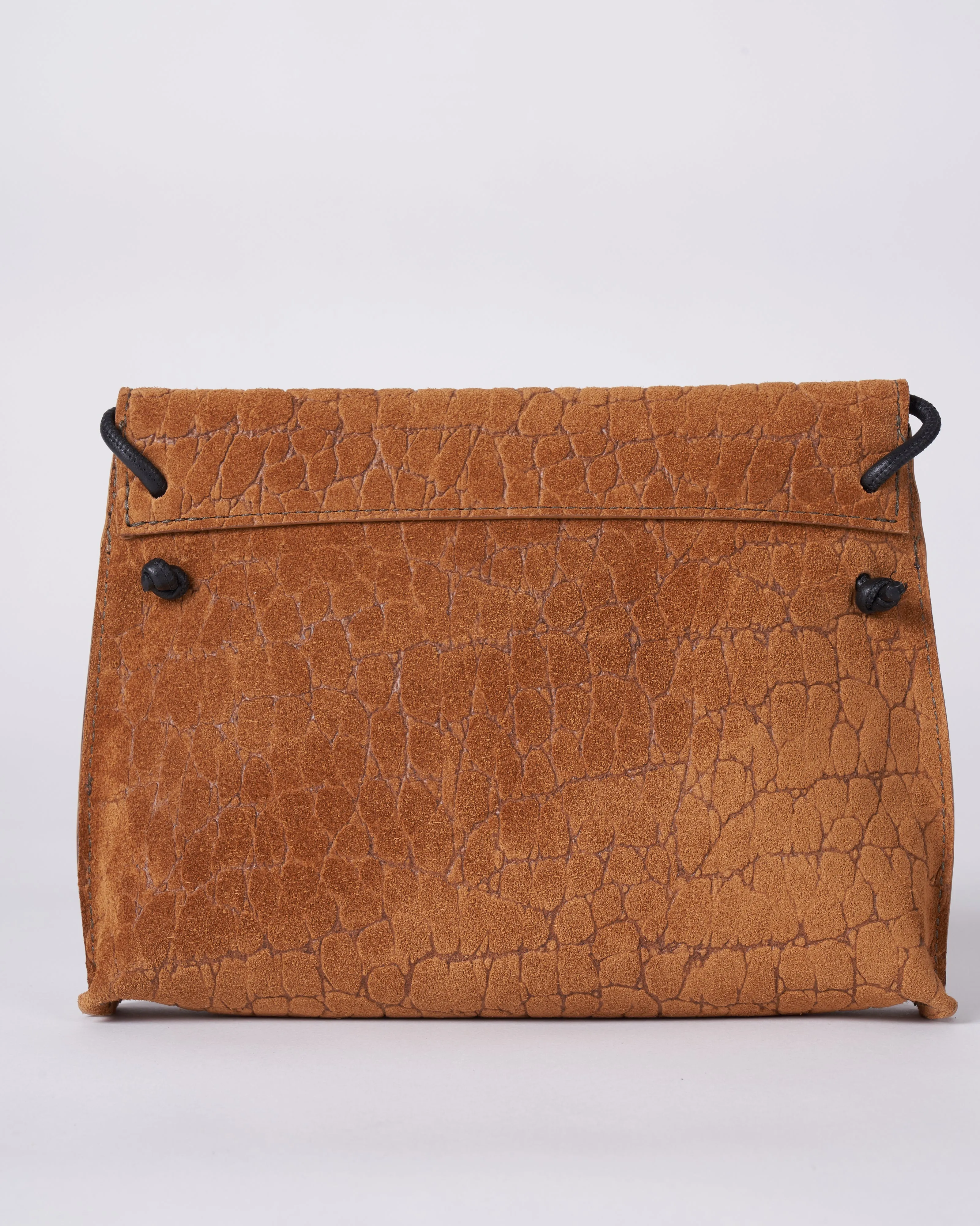 strappy foldover - tawny embossed suede w/graphite detail
