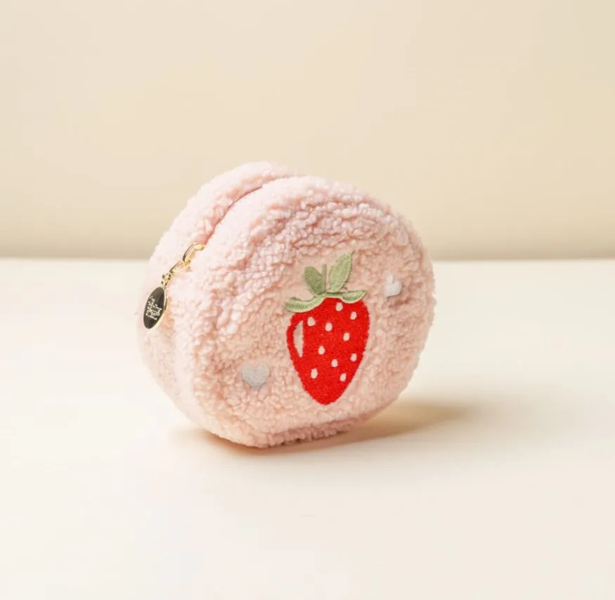 Strawberry Teddy Circle Zipper Pouch