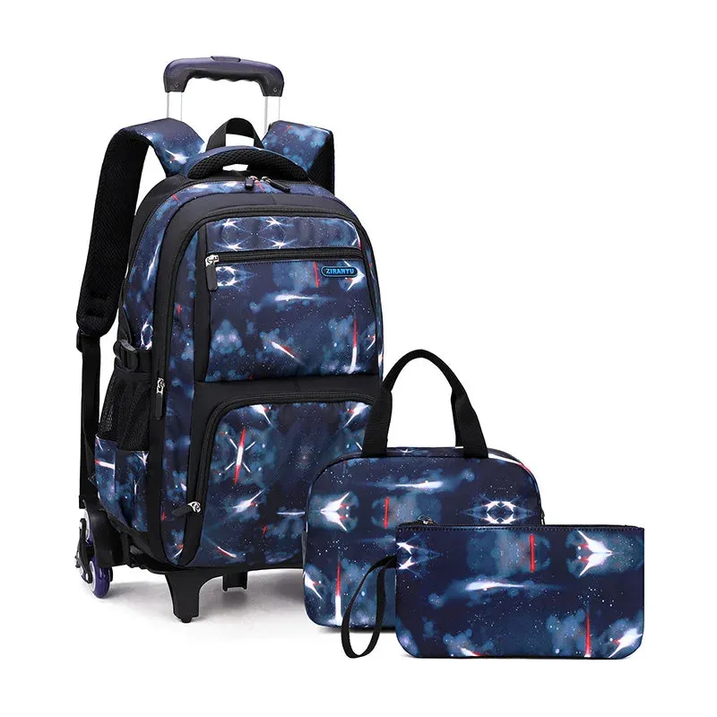 Student's School Carry On Bag With Wheels Rolling Backpack School Bag with 6 Wheels Luggage with Lunch Bag