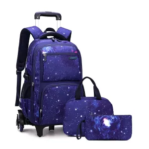 Student's School Carry On Bag With Wheels Rolling Backpack School Bag with 6 Wheels Luggage with Lunch Bag