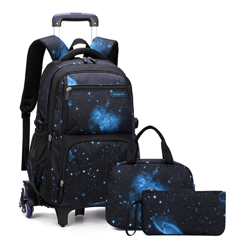 Student's School Carry On Bag With Wheels Rolling Backpack School Bag with 6 Wheels Luggage with Lunch Bag