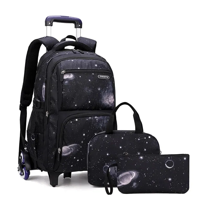 Student's School Carry On Bag With Wheels Rolling Backpack School Bag with 6 Wheels Luggage with Lunch Bag