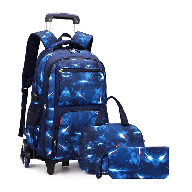 Student's School Carry On Bag With Wheels Rolling Backpack School Bag with 6 Wheels Luggage with Lunch Bag