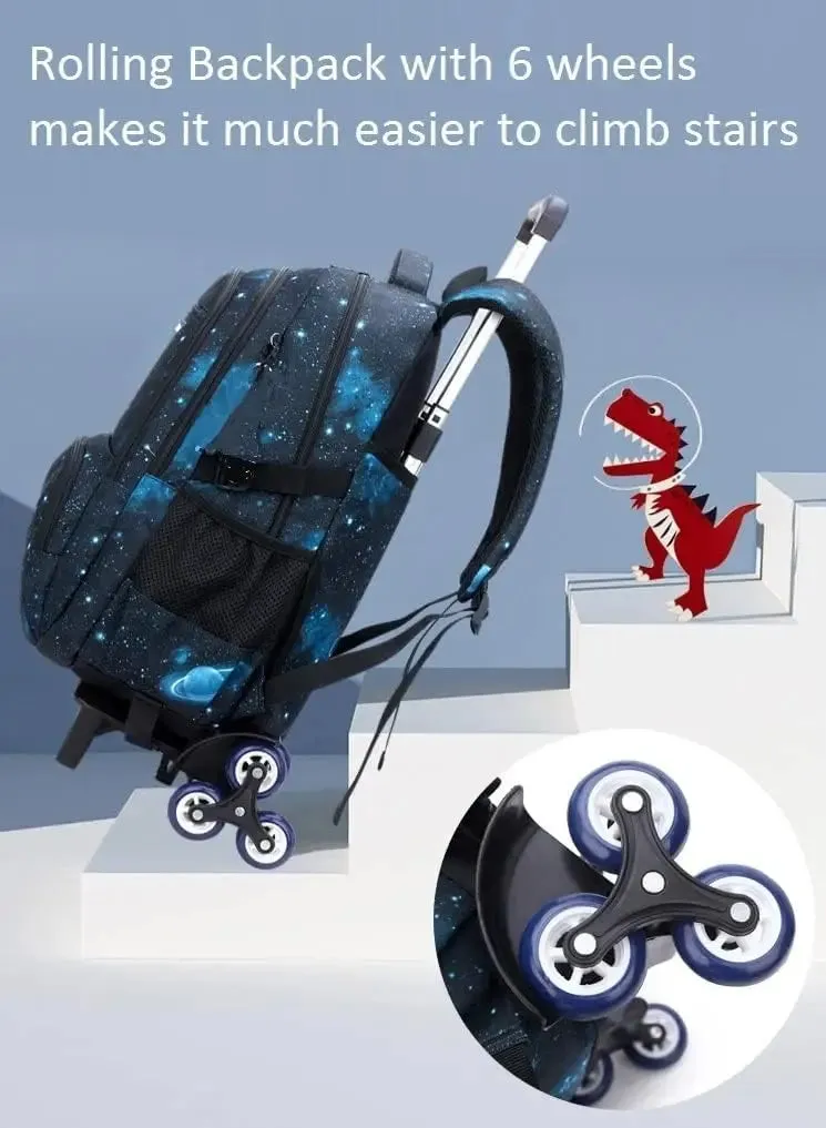 Student's School Carry On Bag With Wheels Rolling Backpack School Bag with 6 Wheels Luggage with Lunch Bag