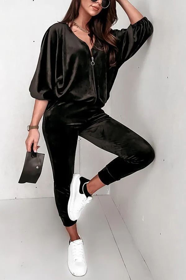Style Code Velvet Tracksuit Zipper Sweatshirt Pants Set