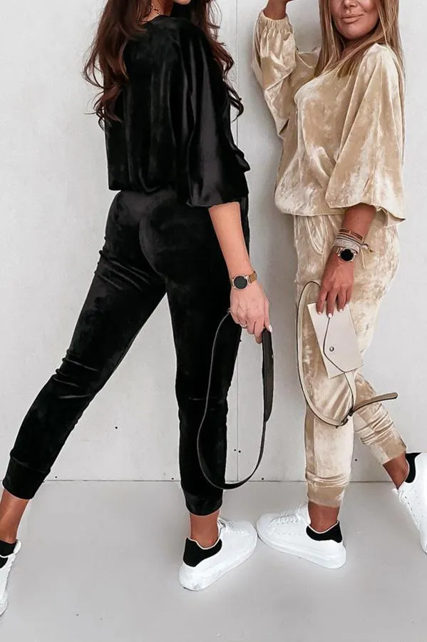 Style Code Velvet Tracksuit Zipper Sweatshirt Pants Set