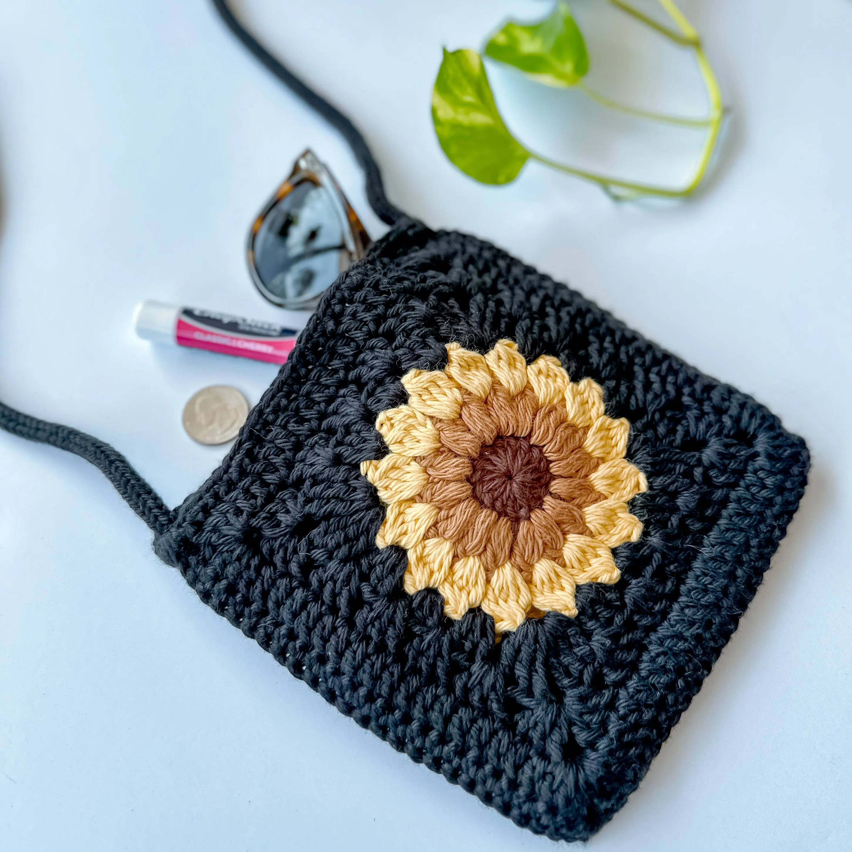 Sunflower Crossbody Bag & Lip Balm Keychain Set